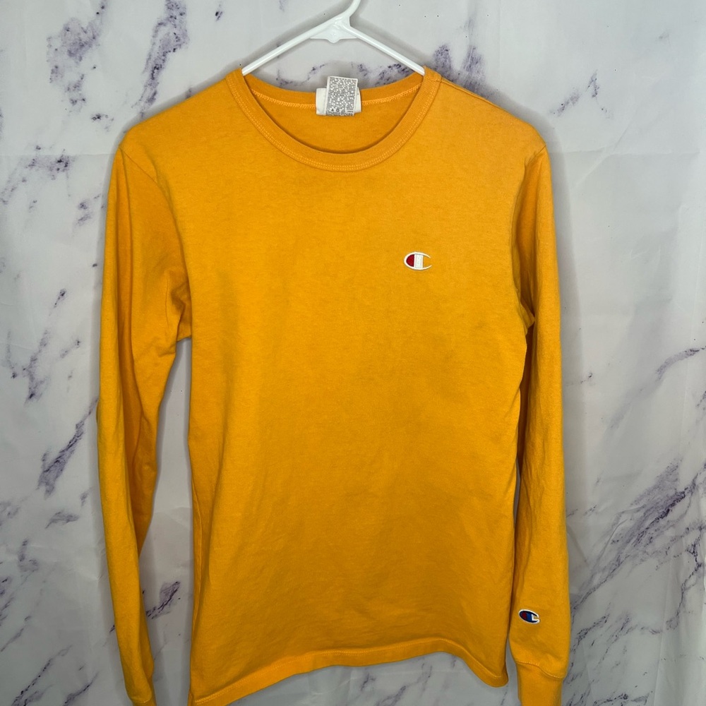 Champion Men’s Yellow Large Back Lettering Long Sleeve Top Sz S